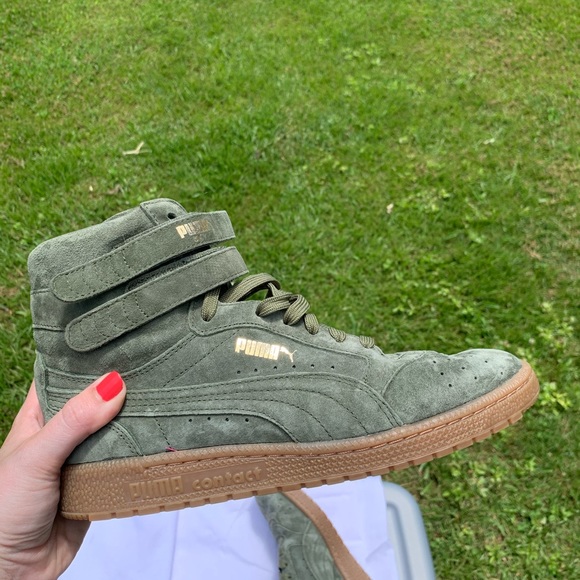 olive green puma high tops